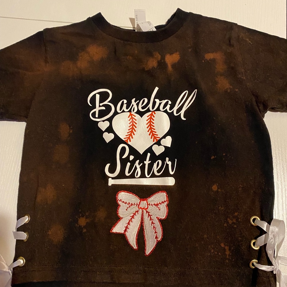 Hand designed baseball sister T-shirt, size 4